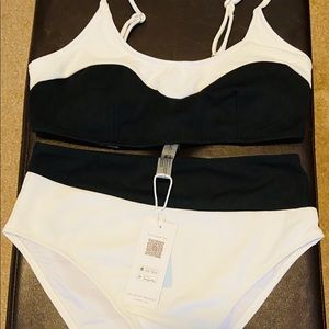 Black and White Bikini with High Waisted Bottom